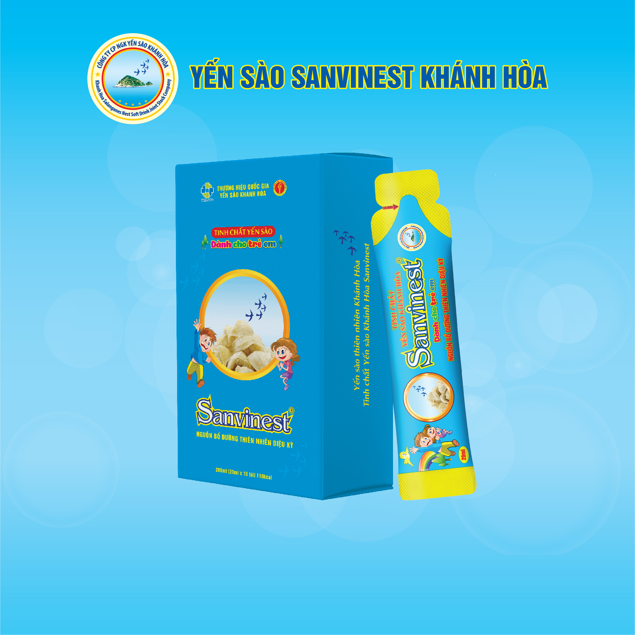 Tinh chất Yến sào Khánh Hòa Sanvinest cho trẻ em Hộp 10 túi 20ml