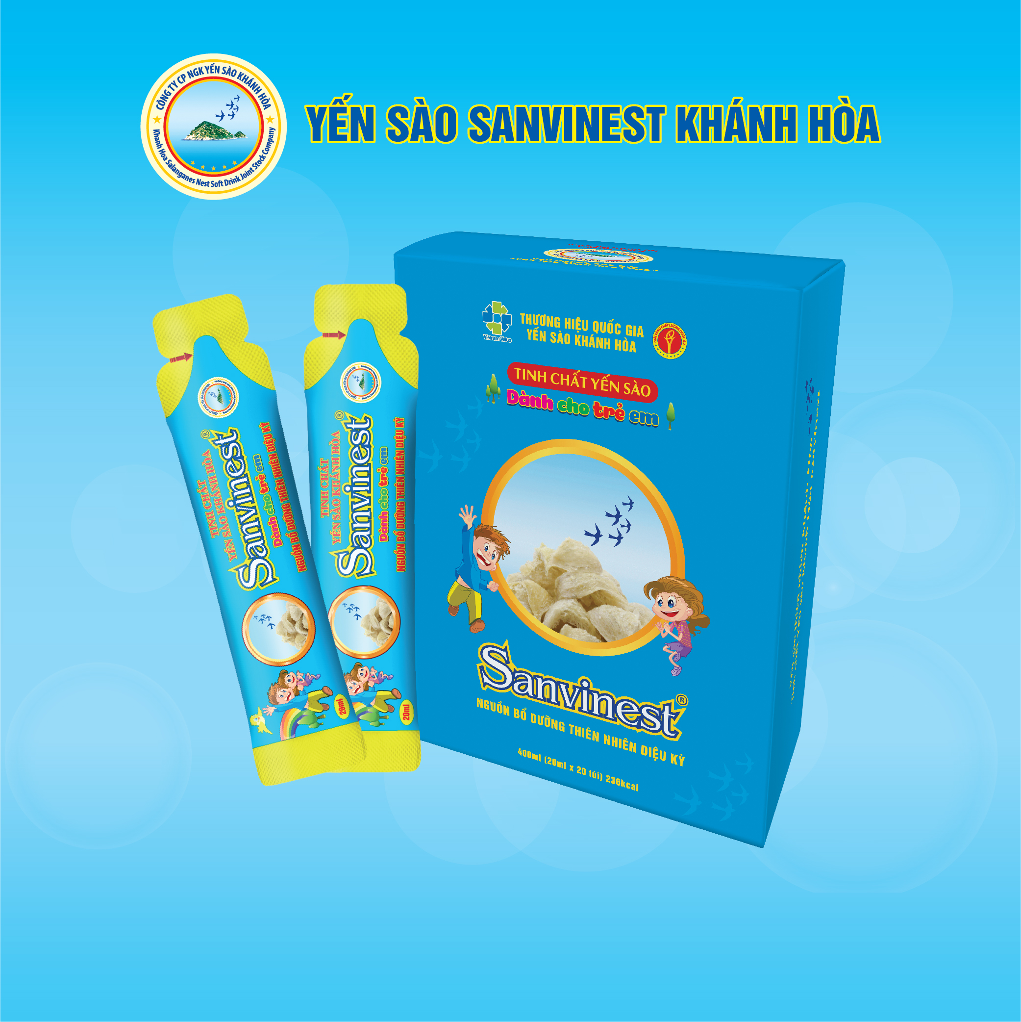Tinh chất Yến sào Khánh Hòa Sanvinest cho trẻ em túi 20ml, Hộp 20 túi