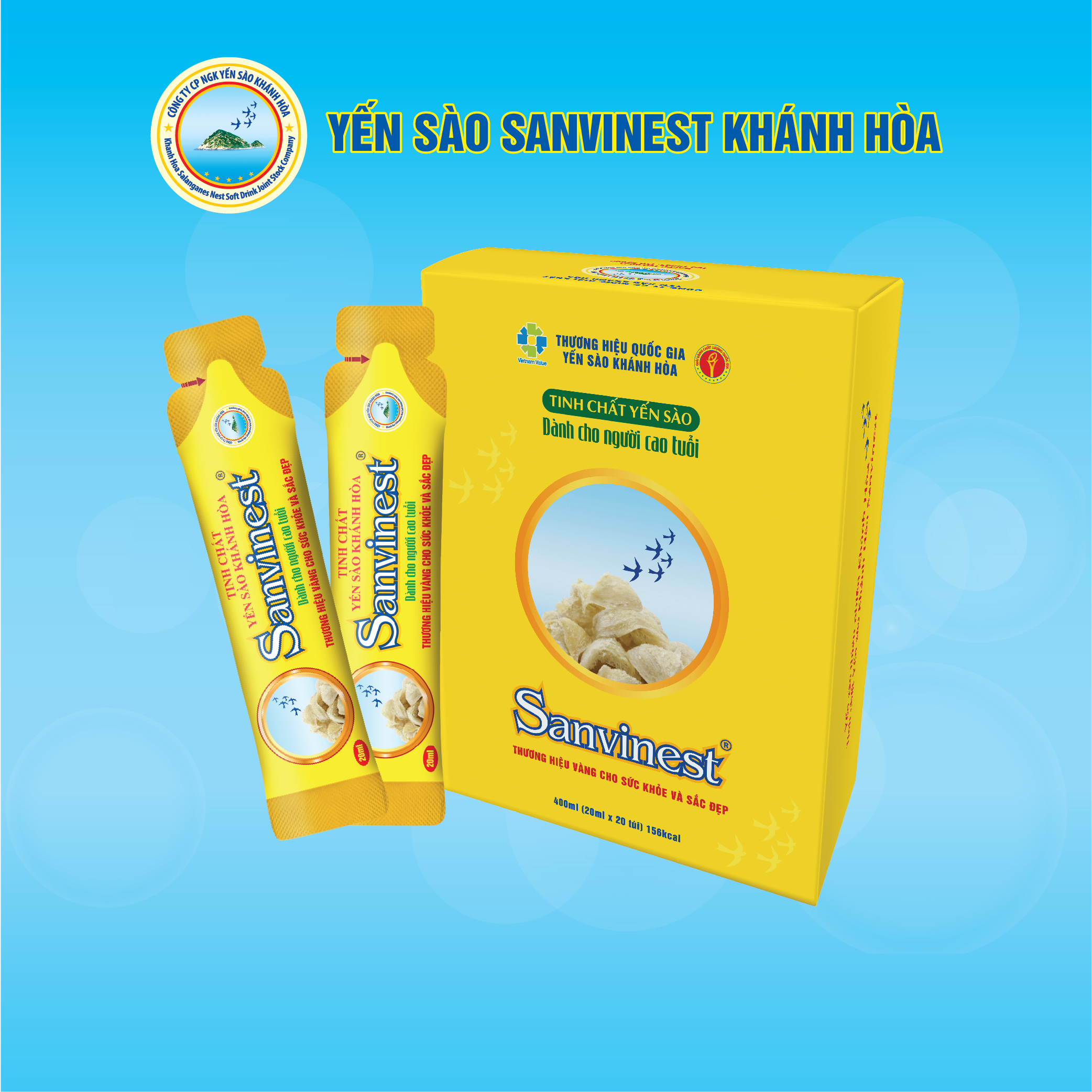 Tinh chất Yến sào Khánh Hòa Sanvinest DÀNH CHO NGƯỜI CAO TUỔI túi 20ml, Hộp 20 túi