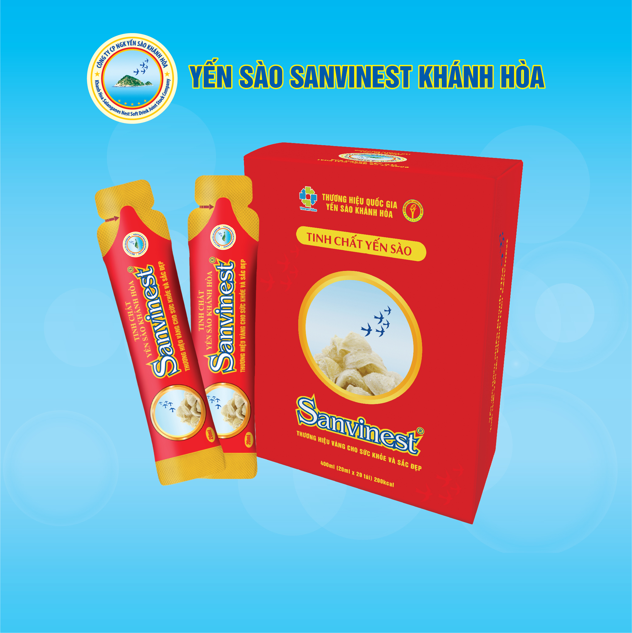 Tinh chất Yến sào Khánh Hòa Sanvinest túi 20ml, Hộp 20 túi