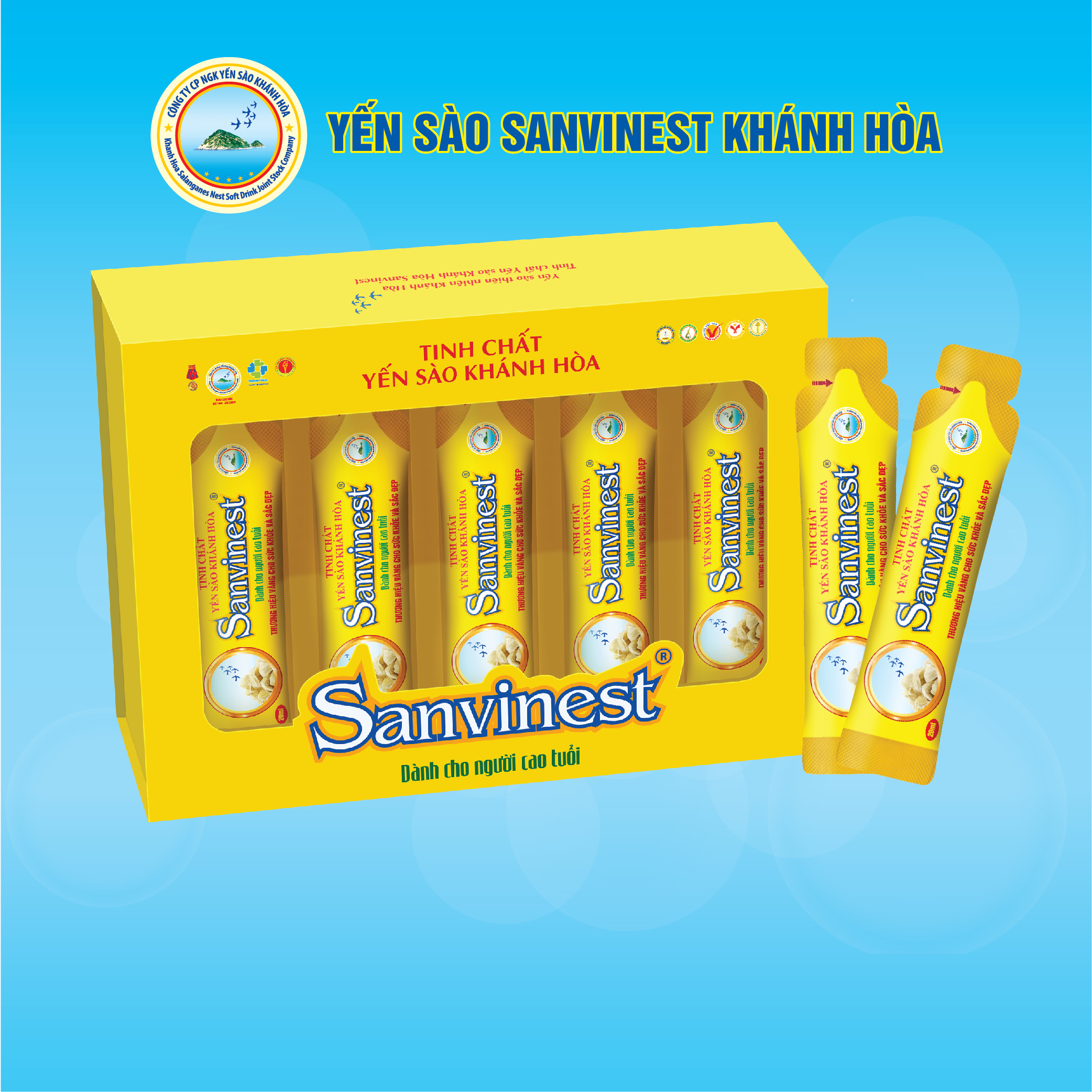 Tinh chất Yến sào Khánh Hòa Sanvinest DÀNH CHO NGƯỜI CAO TUỔI túi 20ml, HỘP QUÀ TẶNG 20 TÚI