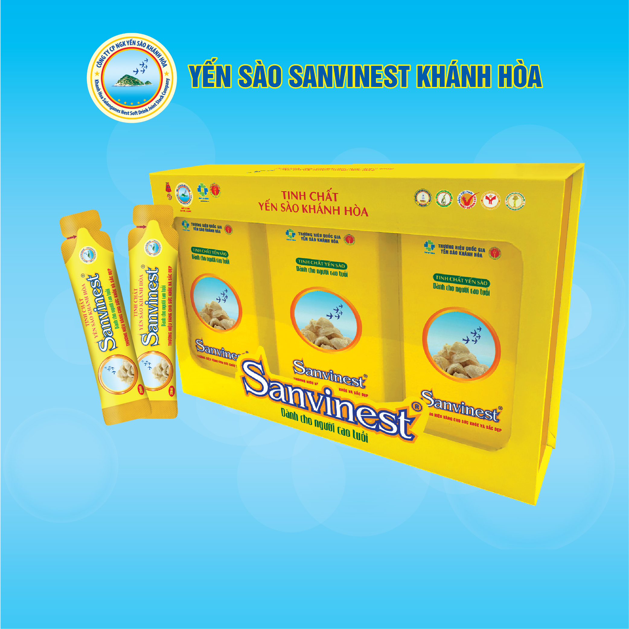 Tinh chất Yến sào Khánh Hòa Sanvinest DÀNH CHO NGƯỜI CAO TUỔI túi 20ml, HỘP QUÀ TẶNG 30 TÚI