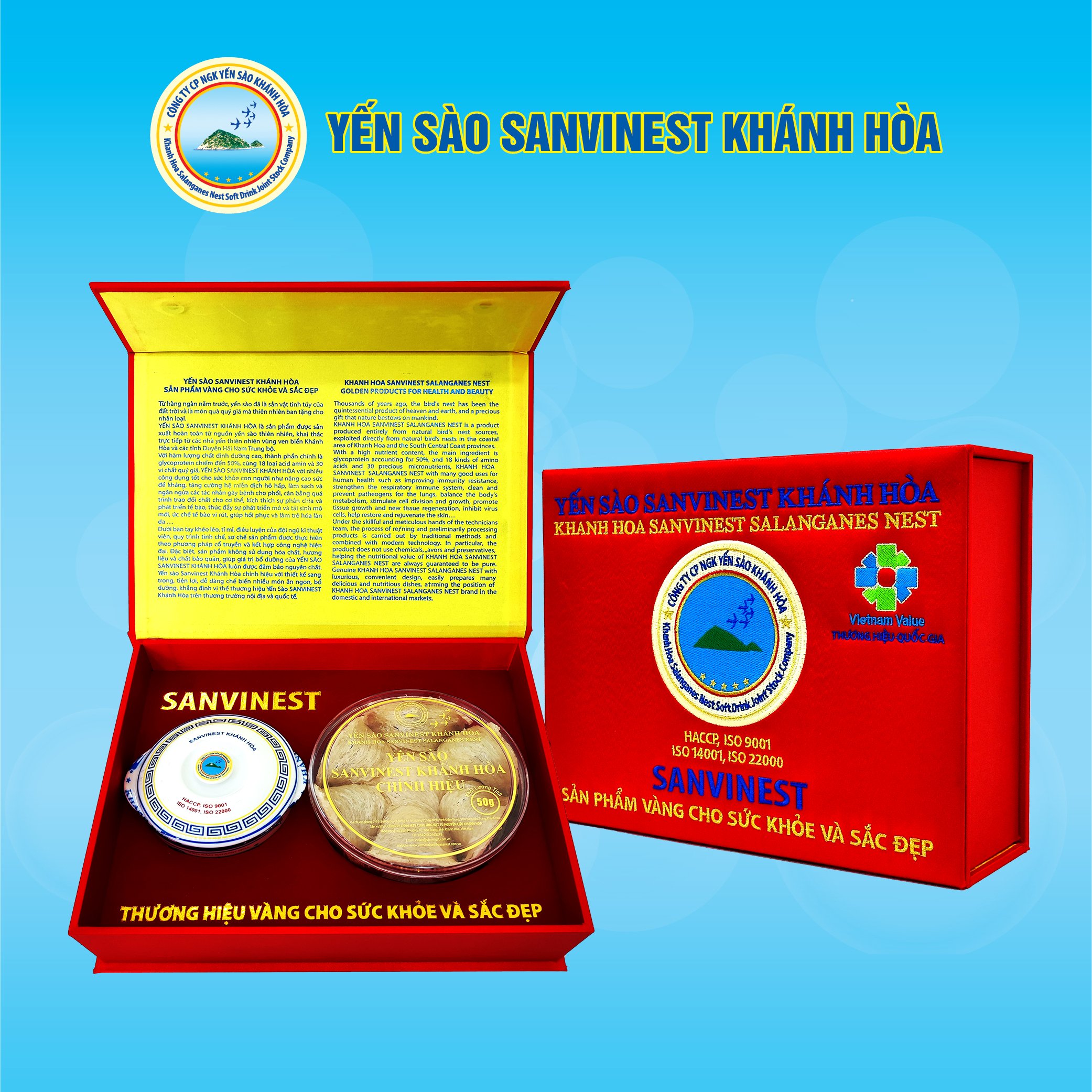 Hộp quà tặng Yến sào Sanvinest Khánh Hòa chính hiệu nguyên tổ sơ chế 50g - Q250